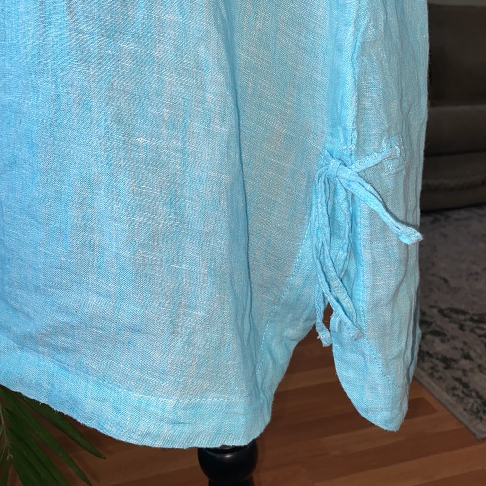 Sigrid Olsen Turquoise Linen Top - image 2